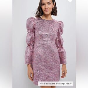 Hyacinth House Pink Multi Jacquard Puff Sleeve Darcy Mini Dress